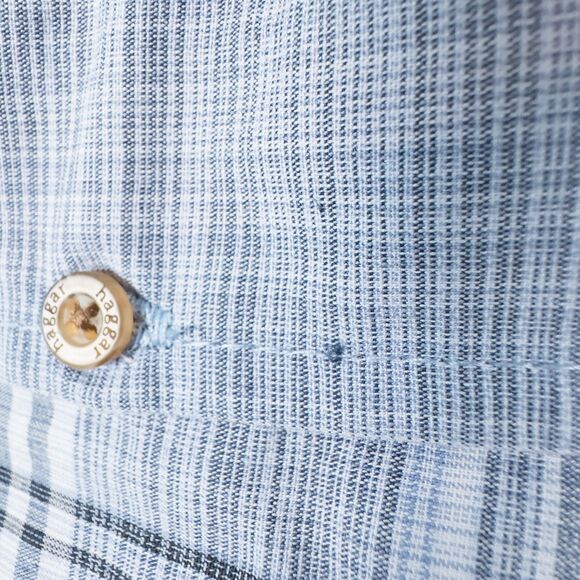 Haggar Long Sleeve Plaid Cotton Blend Button Down Shirt Blue Mens Large Office - Picture 10 of 16